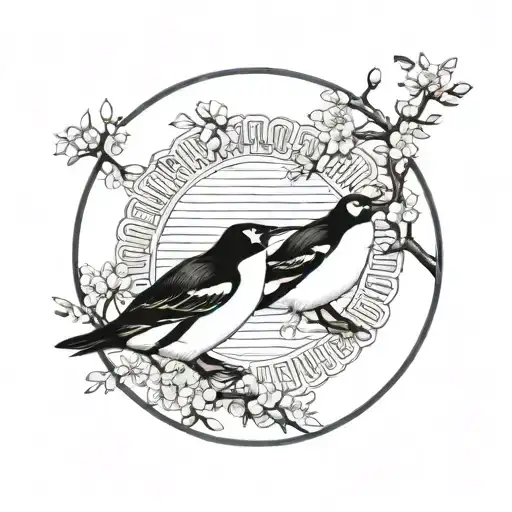 Chinese Enso Circle With Couple Penguin