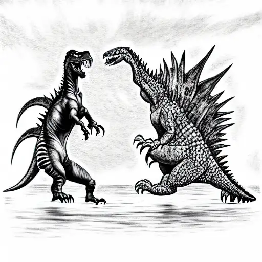 Godzilla Fighting A T-rex In A Jungle