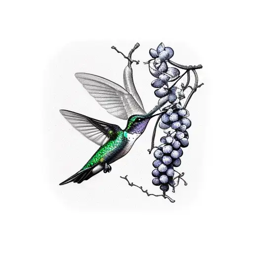 Two Hummingbirds With Grape Vines In The Background