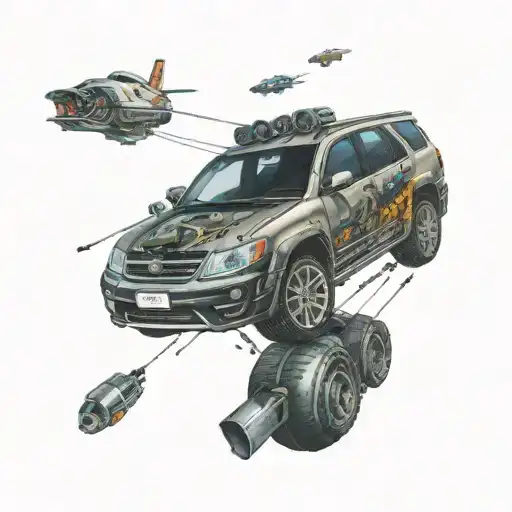 Car With Parts Suspended In Space