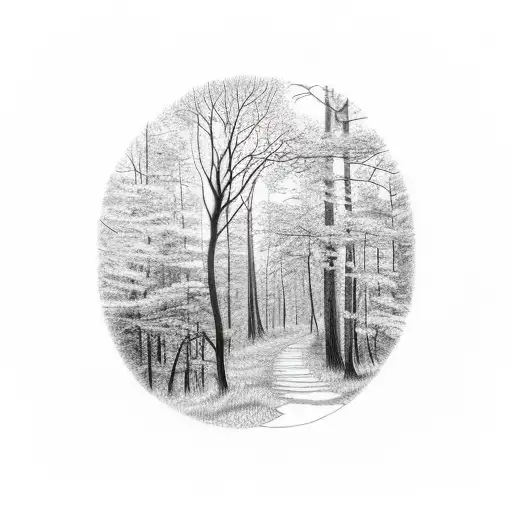 Path Through The Woods And Full Moon