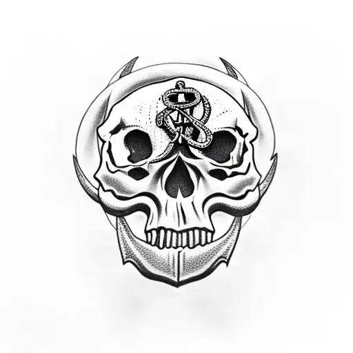 Skull With Anchor And Fish Coming Out Of Eyes