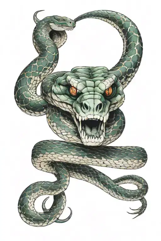 Snake Wrapped Around A Forearm With The Snake Head Facing Down Towards The Hand