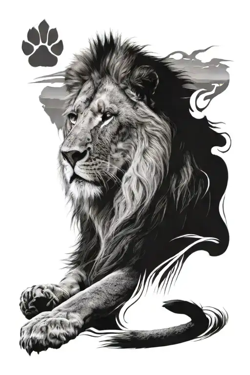 Lion In The Middle Of The Savannah With His Paw Ending