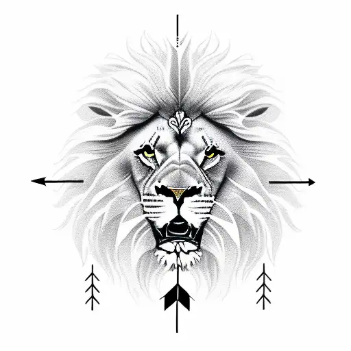 Side View Of Lion With Planted Arrows On His Back Sitting On A Column