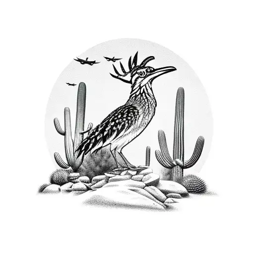 Roadrunner Sitting On Top Of A Moose In The Arizona Desert Surrounded By Saguaro Cactus