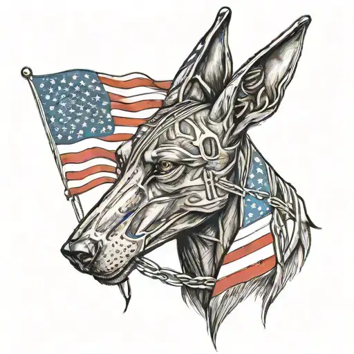 Anubis Egyptian God Of Death With A Malinois Face With American Flag