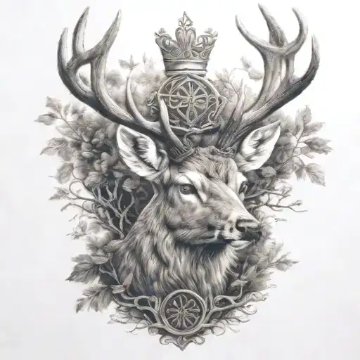 Celtic Deer Head Wearing Crown With Trees