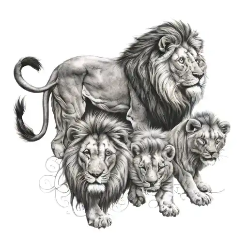 Lion With Two Small Lions Combine With Sagittarius