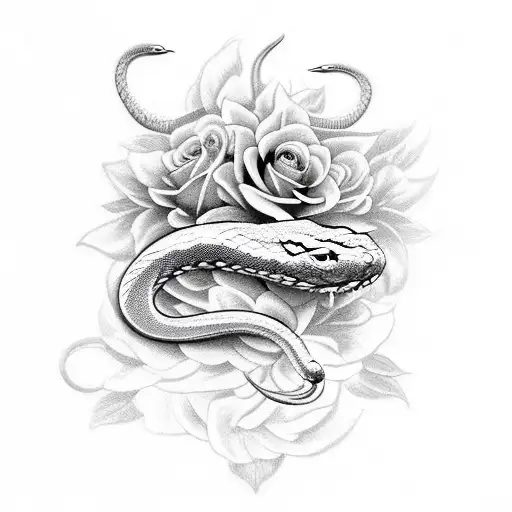 Snake With Horns And Flowers