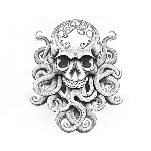 Octopus With Skull In His Tentacle
