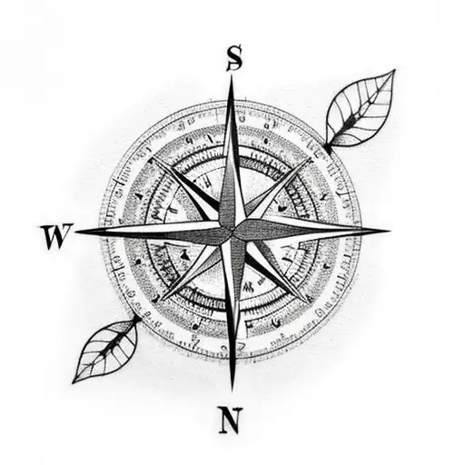 Detailed Compass With Leaves Falling