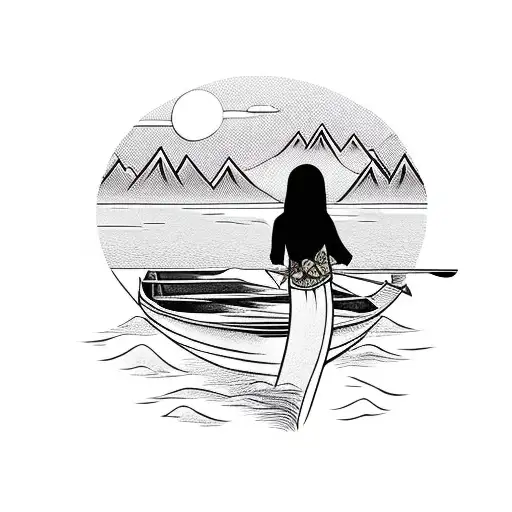 Vietnamese Woman In Boat With Mountains