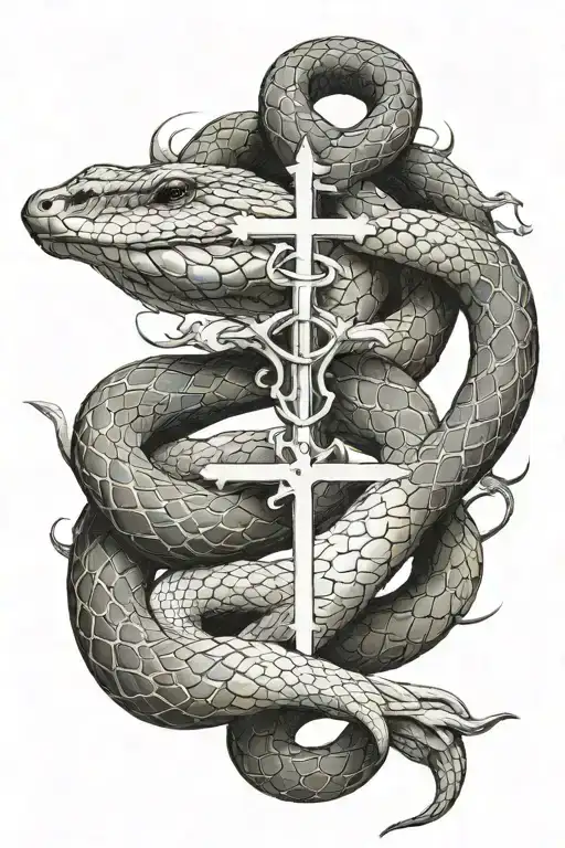 Medicine Snake With Cross Surrounded