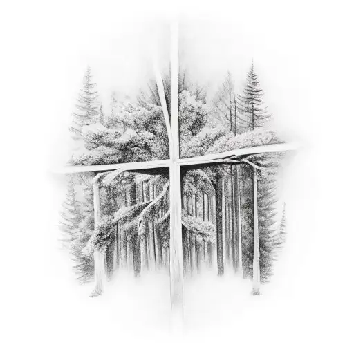 Forest With Cross Hidden In Trees