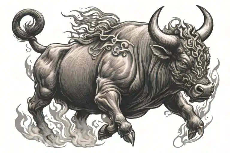 Angry Bull With Long Flames Upper Chest