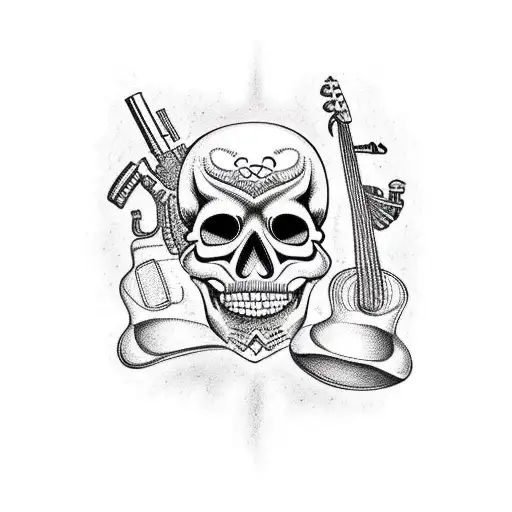 Mexican Mariachi Skull With Guns