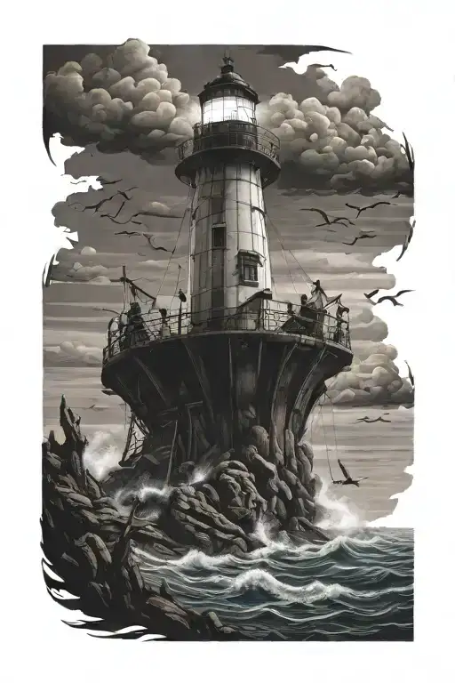 Lighthouse With Shipwreck And The Kraken Reaching
