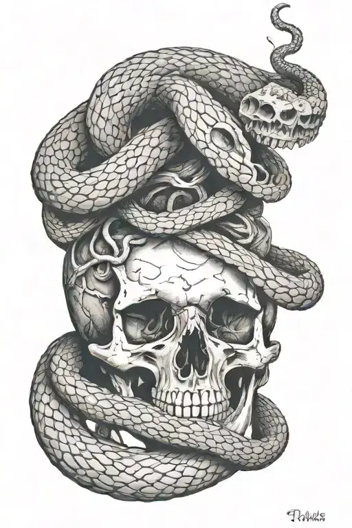 Snake Intertwined In Skull