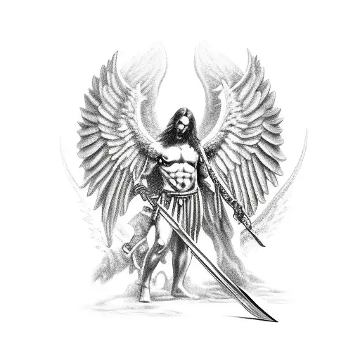 Arch Angel Michael Defeating Lucifer Morningstar With A Spear