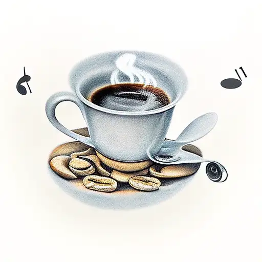 A Realistic Tattoo Of A Coffee Cup With Musical Notes As Steam