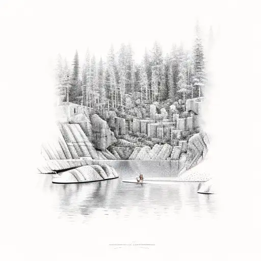 Quarry Scene With Friends Swimming