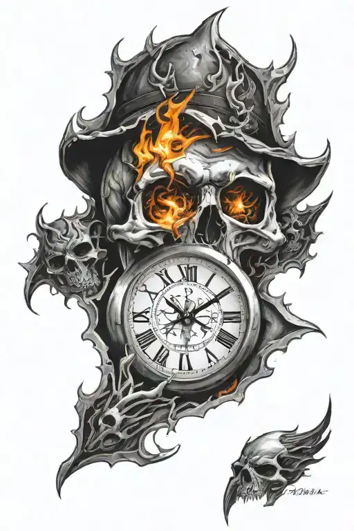 Make A Broken Clock A Skull Staring Through With Flames Coming Out His Eyes