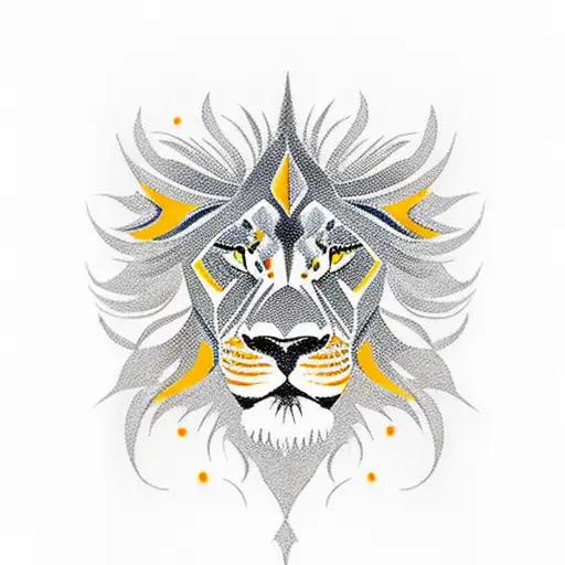 Orange And Yellow Sunset With Lion And Tree