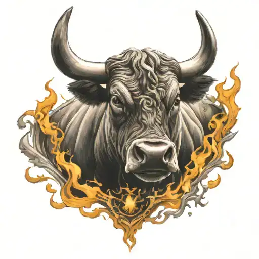 Charging Bull With Flames Upper Chest