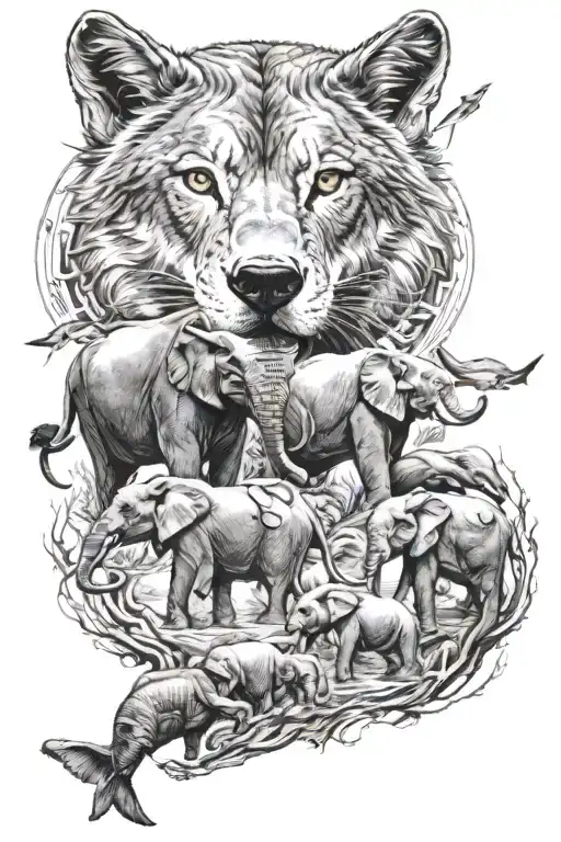 1 Wolf 1 Elephants 1 Fish