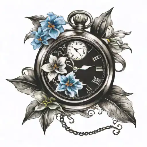 Stop Watch With Time Lily Flower Forget Me Nots