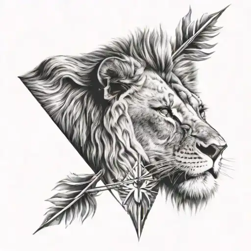 Lion Head Looking Down With Arrows In Back