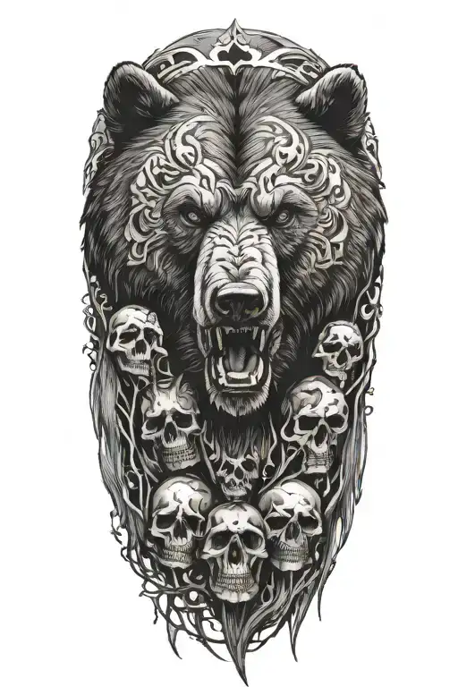 Bear Face And Skulls Surrounded