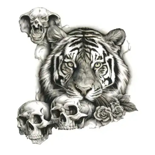 Tiger And Skull Surrounded