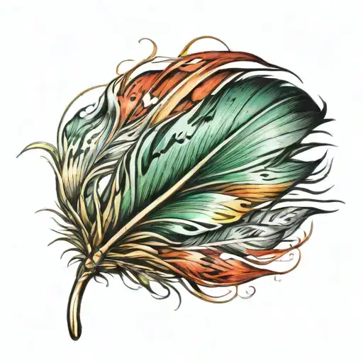 Feather Red Green Gold Tattoo Design