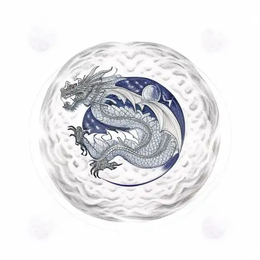 Dragon With The Phases Of The Moon To Tattoo On The Back