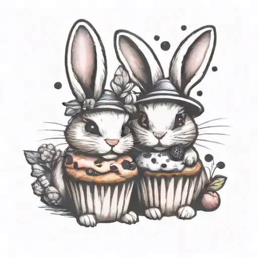 Bunny Rabbit Holding A Blueberry Muffin Best Friend Cute Colorful Funny Happy