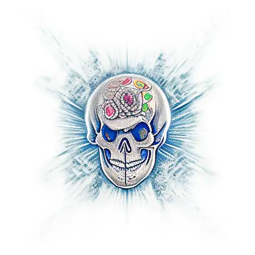 Skull Exploding With Music Notes And Water Waves Coming Out Of Top