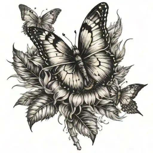 Full Moon Sunflower And Butterfly Combined Together