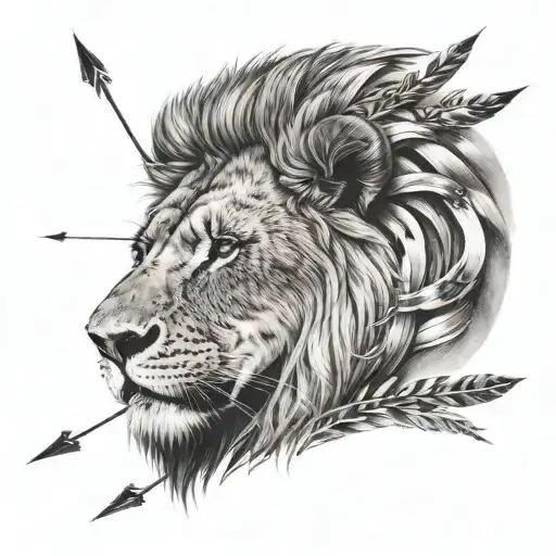 Lion Arrows In Back Looking Away