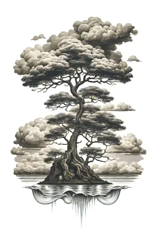 Clouds Abouve With A Water Tree Below