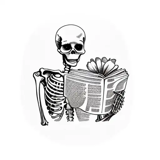 Skeleton Reading A Book With Flowers
