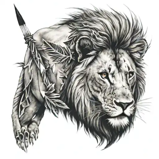 Lion With Arrows In Back Looking Away