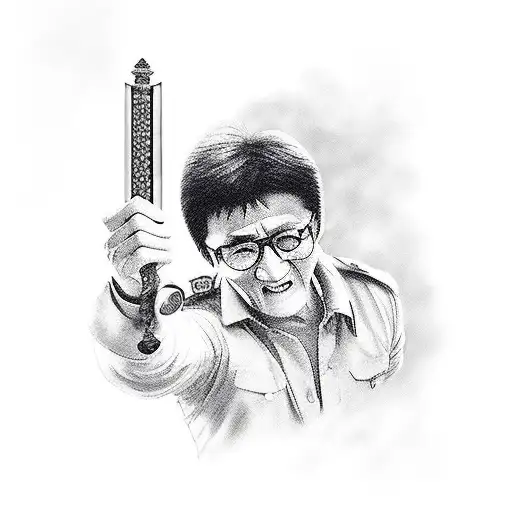 Jackie Chan Holding A Police Baton