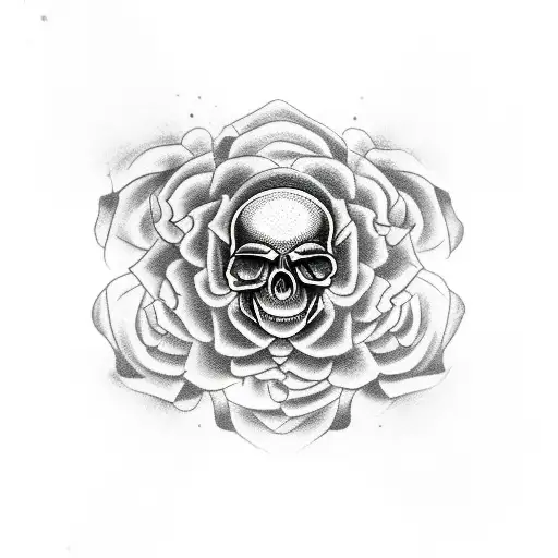 Human Skull With 3 Roses And A Dotwork Mandala