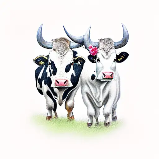 Two Cows With A Little Boy