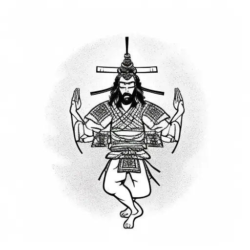 Samurai Warrior Practicing Yoga On A Mountaintop