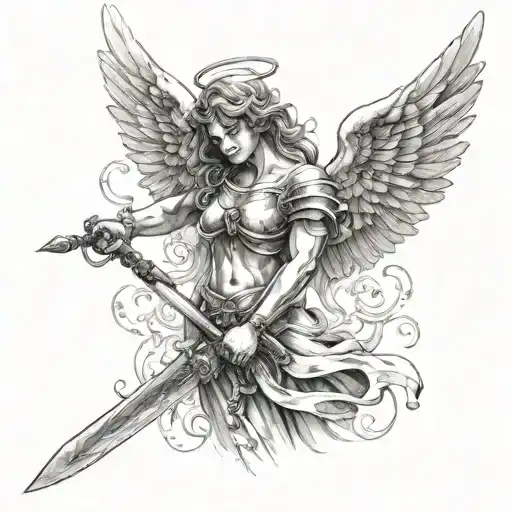 Shiney Background Angel With Sword
