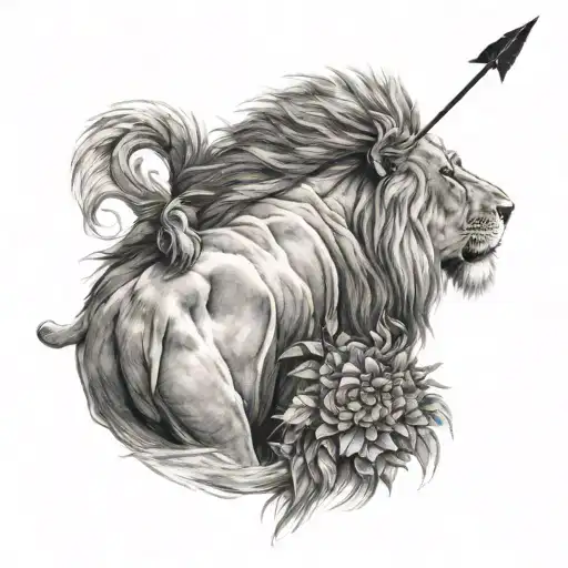 Lion With Arrow In His Back Looking Away
