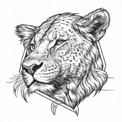 Lion Looking Down Arrow In Mouth